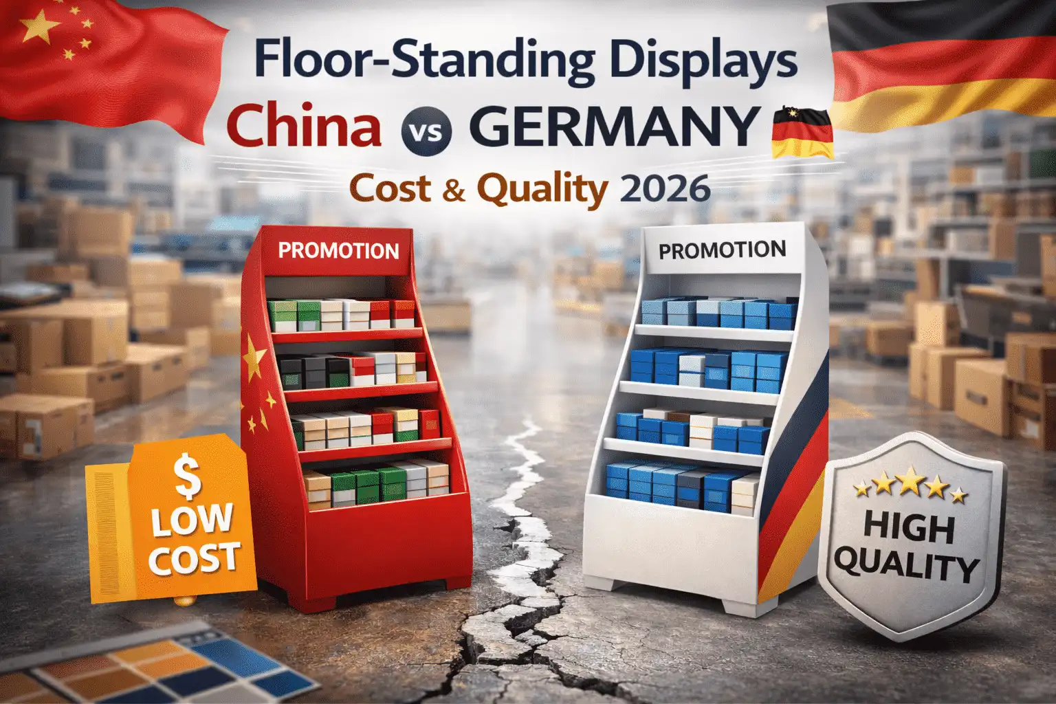 Floor-Standing Displays China vs Germany: Cost & Quality 2026